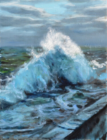 Crashing waves realistic ocean oil painting Картина под названием "Crashing waves real…" - Anna Brazhnikova, Подлинное произведение искусства, Масло Установлен на Дерев…