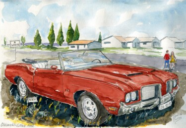 Oldsmobile Cutlass 1972 绘画 标题为“Oldsmobile Cutlass…” 由Loran De Cevinne, 原创艺术品, 水彩