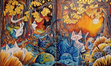 Painting titled "Chat noir chats bla…" by Jsroosenys, Original Artwork, Acrylic