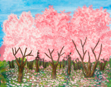 Pink spring garden 6 Painting titled "Pink spring garden 6" by Irina Afonskaya, Original Artwork, Acrylic
