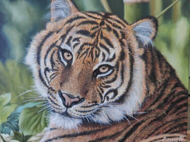 绘画 标题为“Malay tiger” 由Elena Kozyutenko, 原创艺术品, 油 安装在木质担架架上