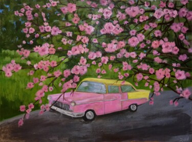 Painting titled "Retro romance" by Zilia Akhmetova, Original Artwork, Oil Mounted on Wood Stretcher frame