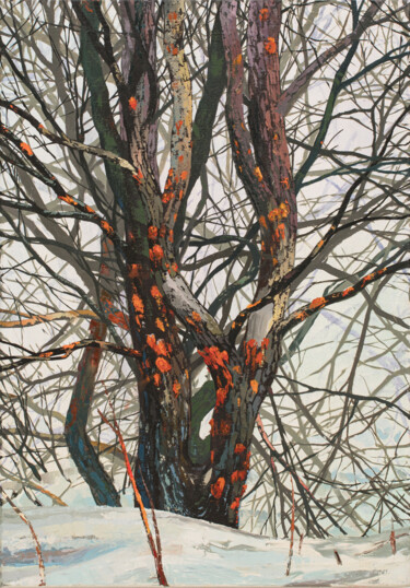 Painting titled "Colours of winter" by Daniil Mikhailov, Original Artwork, Oil Mounted on Wood Stretcher frame