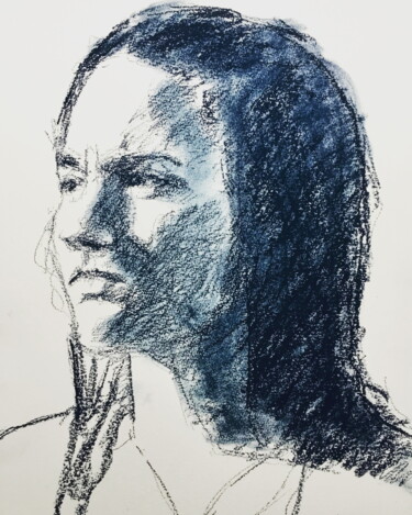 Drawing titled "Indigo Pastel Study" by Dominique Dève, Original Artwork, Pastel