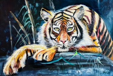 Water tiger in bamboo forest 「Water tiger in bamb…」というタイトルの絵画 Anna Pavlovich-Nanevaによって, オリジナルのアートワーク, オイル