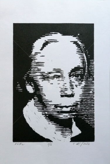 Gravures & estampes intitulée "Käthe" par Elke Thiébaut, Œuvre d'art originale, Linogravures
