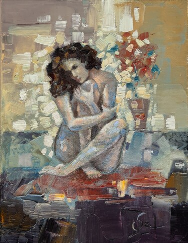 Painting titled "Warmth" by Olga Sarabarina (Olja Sar), Original Artwork, Oil Mounted on Wood Stretcher frame
