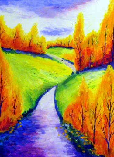 Peinture intitulée "petit chemin de cam…" par Ludovic Catry, Œuvre d'art originale, Huile