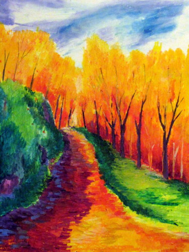 Peinture intitulée "petit chemin qui mo…" par Ludovic Catry, Œuvre d'art originale, Huile