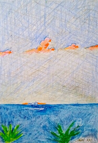 Peinture intitulée "L'horizon 25, virt.…" par Slobodan Spasojevic (Spaki), Œuvre d'art originale, Pastel