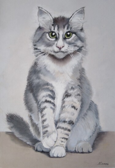 제목이 "Fluffy gray cat"인 미술작품 Любовь Самойлова로, 원작, 파스텔