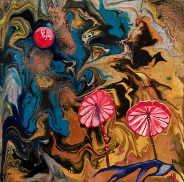 Schilderij getiteld "Champignons rouges…" door Anne Brigaud, Origineel Kunstwerk, Acryl