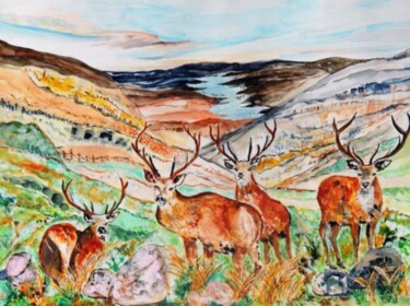 绘画 标题为“Monarch of the Glen” 由Shahid Zuberi, 原创艺术品, 水彩