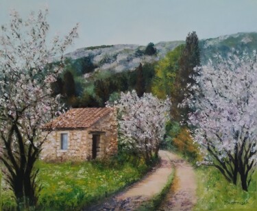 Peinture intitulée "Chemin des amandiers" par Pascale Harnisch, Œuvre d'art originale, Huile