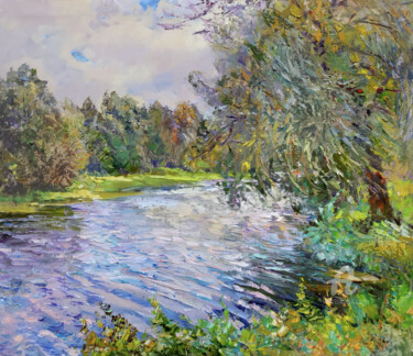 Silver Colors of Autumn Painting titled "Silver Colors of Au…" by Aleksandr Dubrovskyy, Original Artwork, Oil Mounted on Wood Stretcher frame