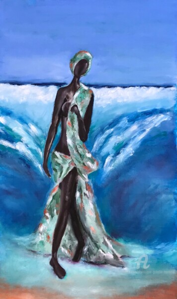 Neptunia la déesse de la mer Peinture intitulée "Neptunia la déesse…" par Dominique Gobelin Mansour, Œuvre d'art originale, Huile