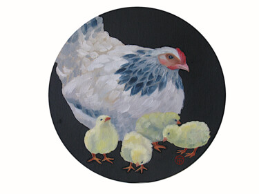 Chicken Painting Bird Farm Animal Painting On Canvas Round 绘画 标题为“Chicken Painting Bi…” 由Tatiana Matveeva, 原创艺术品, 油 安装在纸板上