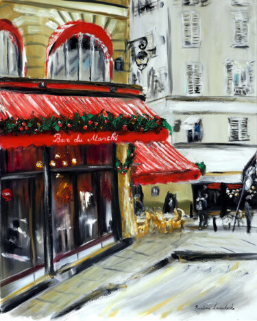Peinture intitulée "Christmas at Bar Ma…" par Ruslana Levandovska, Œuvre d'art originale, Huile Monté sur Châssis en bois
