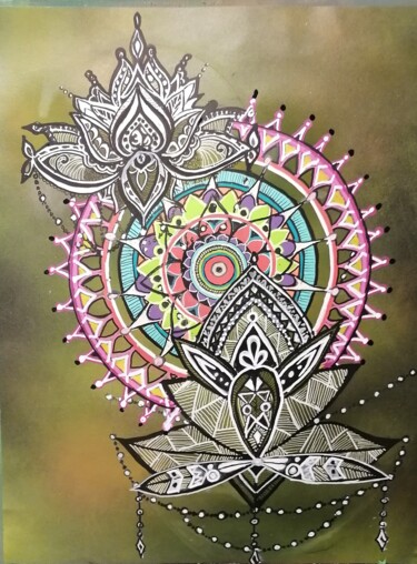 「MANDALA SACRE」というタイトルの絵画 Carole Bouteillerによって, オリジナルのアートワーク, スプレー式塗料
