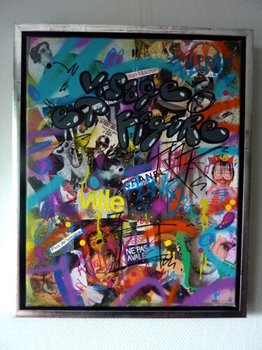 Peinture intitulée "visage et figure" par Saname, Œuvre d'art originale, Collages Monté sur Châssis en bois