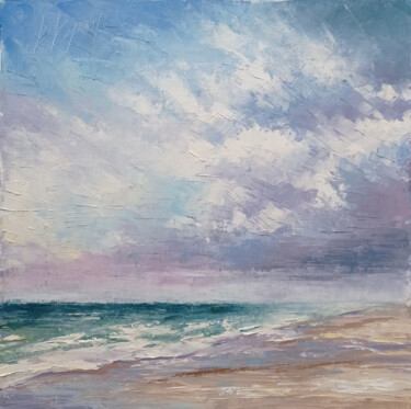 Seascape, ocean blue sky summer horizon Peinture intitulée "Seascape, ocean blu…" par Viktoriia Kerner, Œuvre d'art originale, Huile