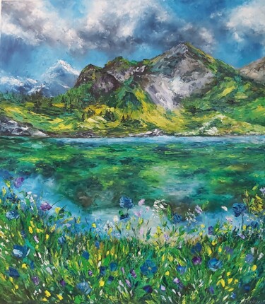 Mountain Landscape Original Painting Mountain Wall Art. Painting titled "Mountain Landscape…" by Tatiana Krilova, Original Artwork, Oil