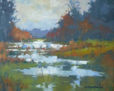 Painting titled "Champs gorgé d'eau…" by Christian Arnould, Original Artwork, Oil