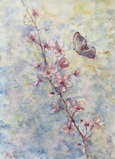 SPRING - butterfly, apple tree, flowers, romantic painting. Картина под названием "SPRING - butterfly,…" - Tatsiana Ilyina, Подлинное произведение искусства, Пастель