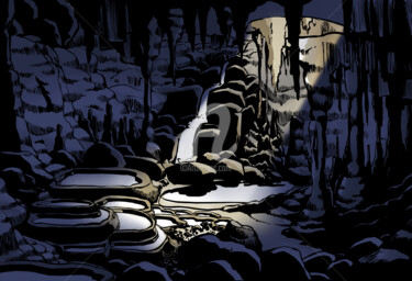 Dessin intitulée "La grotte" par Olivier Junod, Œuvre d'art originale, Encre