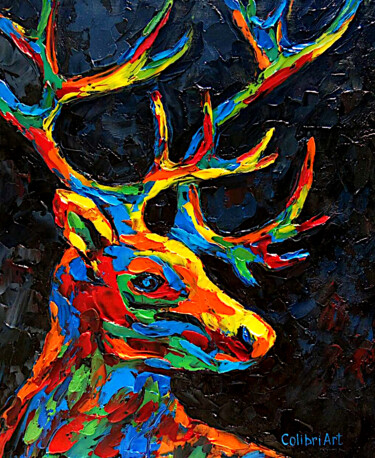 「Stag Painting Deer…」というタイトルの絵画 Tatiana Matveevaによって, オリジナルのアートワーク, オイル