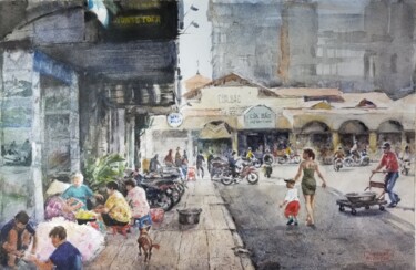 Central Market of Saigon ( Cho Ben Thanh Cua Bac) Pintura intitulada "Central Market of S…" por Vincent Monluc, Obras de arte originais, Aquarela