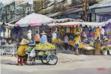 Painting titled "La marchande  de ba…" by Vincent Monluc, Original Artwork, Watercolor