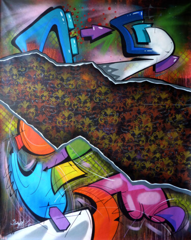 Peinture intitulée "100 titres 73" par Saname, Œuvre d'art originale, Bombe aérosol Monté sur Châssis en bois