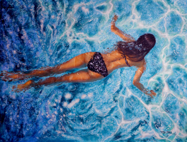 绘画 标题为“Girl swimming62” 由Vishalandra Dakur, 原创艺术品, 油