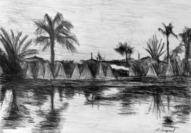 Drawing titled "Pool Evening" by Yury Smirnov, Original Artwork, Graphite