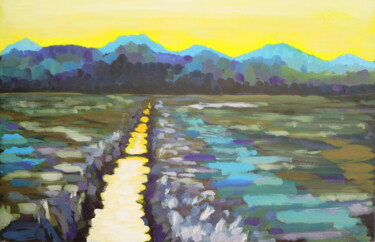 yellow sky landscape Peinture intitulée "yellow sky landscape" par Jean-Marc Quilichini, Œuvre d'art originale, Acrylique