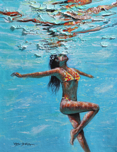 绘画 标题为“Girl swimming63” 由Vishalandra Dakur, 原创艺术品, 油