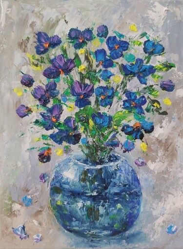 Flowers painting on canvas.Oil Artwork flowers Pintura titulada "Flowers painting on…" por Tatiana Krilova, Obra de arte original, Oleo