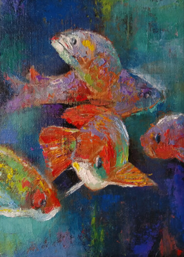 绘画 标题为“In the colorful sea…” 由Kamsar Ohanyan, 原创艺术品, 油 安装在木质担架架上