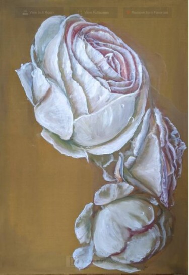 Three white roses Painting titled "Three white roses" by Anna Brazhnikova, Original Artwork, Oil Mounted on Wood Stretcher frame