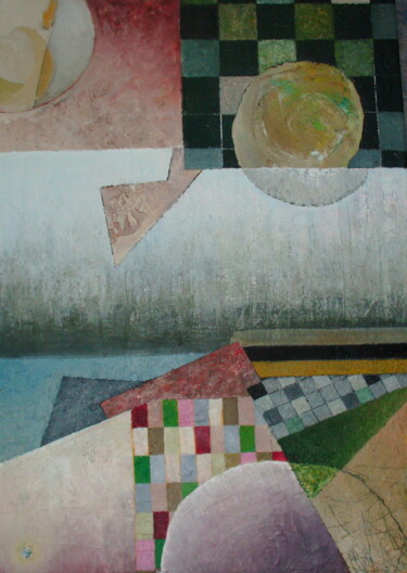 Painting titled "with circle in ochre" by Reiner Makarowski, Original Artwork, Oil