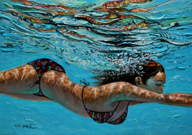 绘画 标题为“Girl swimming64” 由Vishalandra Dakur, 原创艺术品, 油