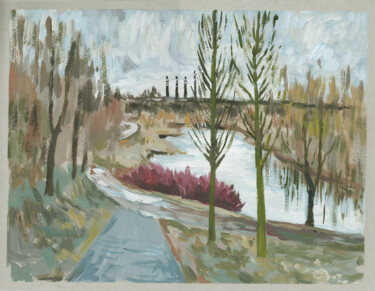 City spring Pittura intitolato "City spring" da Yuliya Kachan, Opera d'arte originale, Tempera