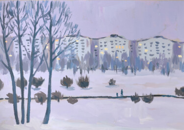 Pittura intitolato "Winter evening" da Yuliya Kachan, Opera d'arte originale, Tempera