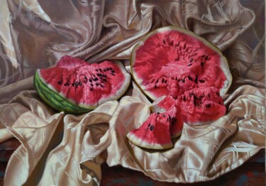 Картина под названием "Still life with wat…" - Oleg Khoroshilov, Подлинное произведение искусства, Масло