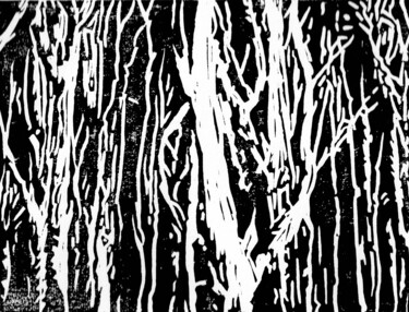 Gravures & estampes intitulée "A travers bois II" par Catherine Gajac, Œuvre d'art originale, Linogravures