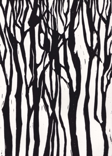 Gravures & estampes intitulée "La balade de Perrine" par Catherine Gajac, Œuvre d'art originale, Linogravures