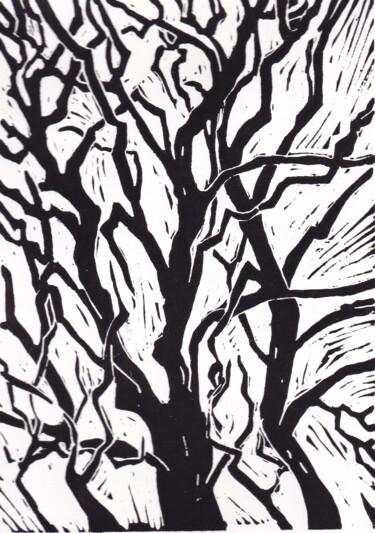 Gravures & estampes intitulée "La tête en l'air" par Catherine Gajac, Œuvre d'art originale, Linogravures