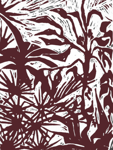 Gravures & estampes intitulée "Les Yuccas" par Catherine Gajac, Œuvre d'art originale, Linogravures
