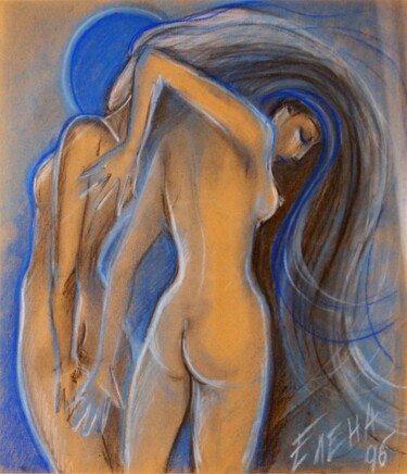 「Blue Moon - origina…」というタイトルの絵画 Elena Ilinaによって, オリジナルのアートワーク, パステル